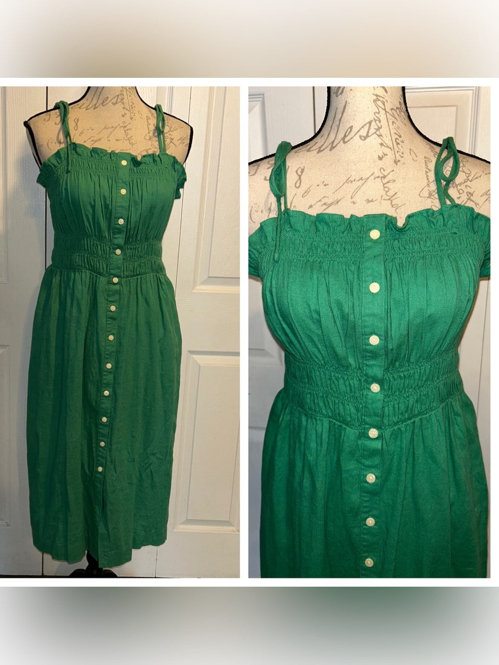 NWT Universal Thread Ruched Spaghetti Strap Button Down Casual Dress Green L